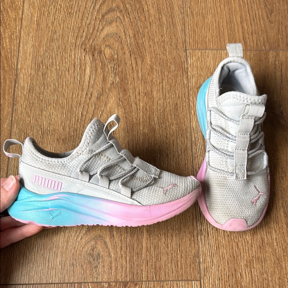 PUMA Women's Sneakers - Gray with Pink and Blue Accents